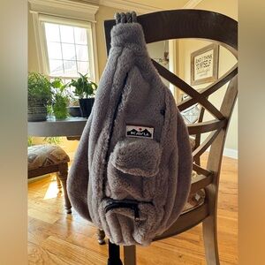 Kavu Gray Plush Fleece Sling Bag